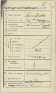 Karta werbunkowa Leona Seidlera (ur. 1897 r.) wcielonego do Legionów 1 wrzesnia 1914 r.